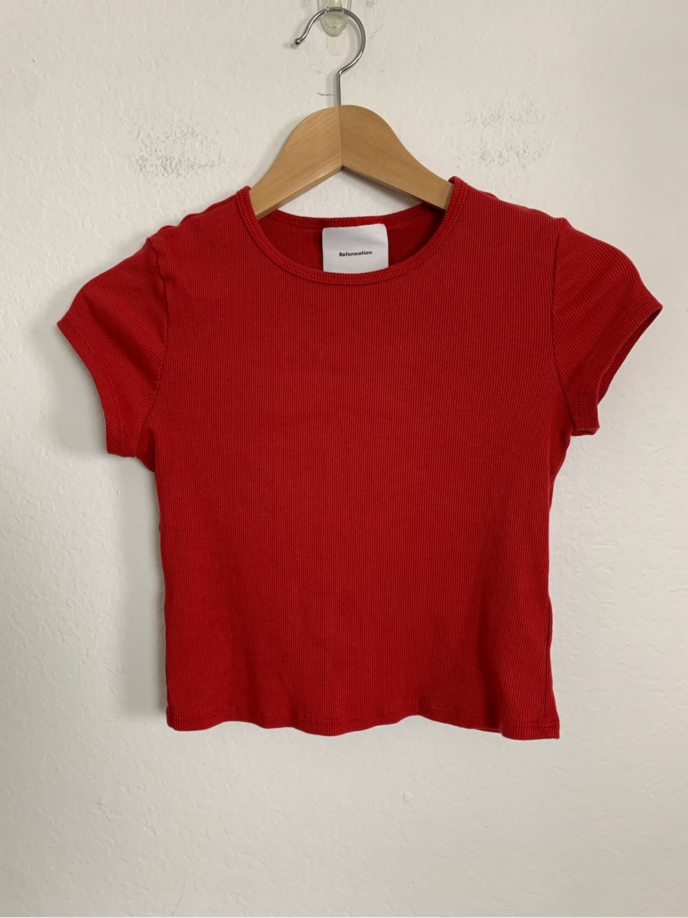 Reformation Ribbed Red Cropped T Shirt Size Small
